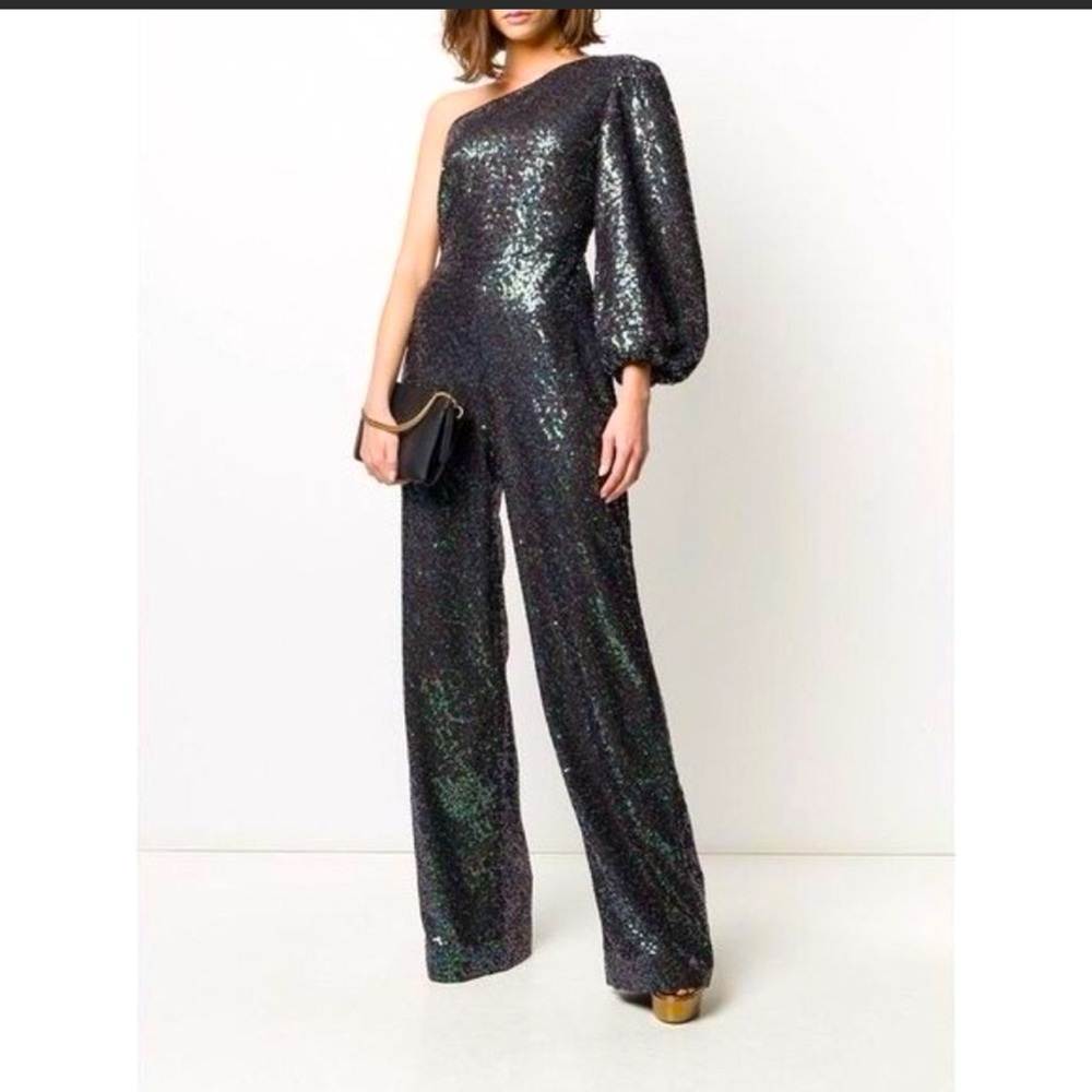 New with tags Saloni brand "Lily" one shoulder sequin jumpsuit. size 2